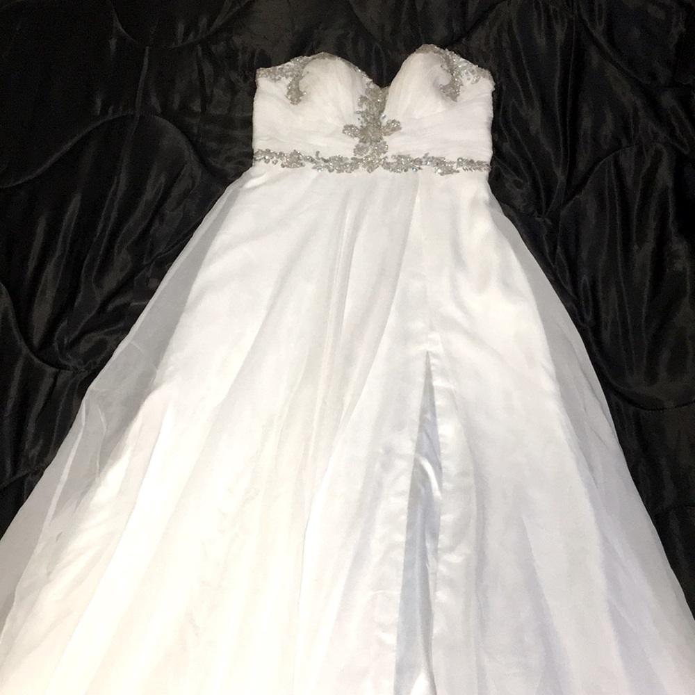 White strapless dress with side slit